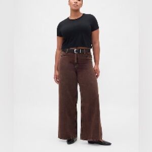 GAP Dark Brown Women Khaki Wide-Leg Jeans